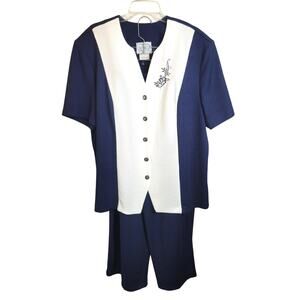 Cassada Navy Blue Formal Casual Button Shirt & Wide Leg Pants Women's Size 24W